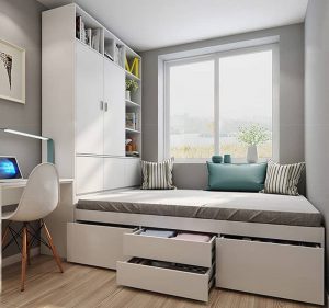 Trang trí phòng ngủ nhỏ dùng giường hộp thông minh hiện đại